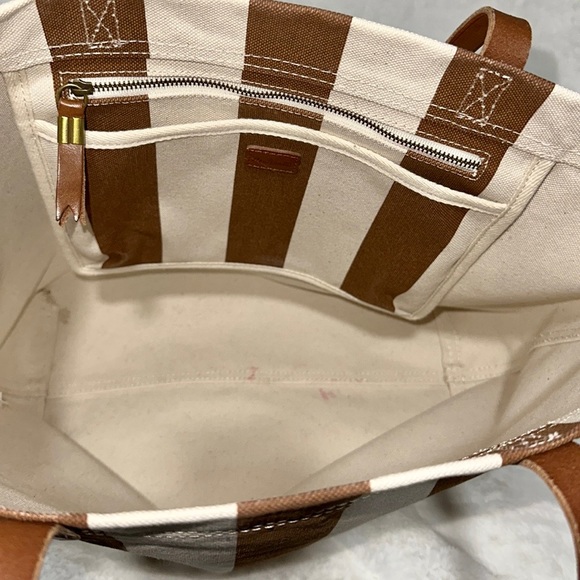 🔥🔥🔥Madewell Stripe Leather Canvas Large Tote Shoulder Bag - Picture 8 of 15